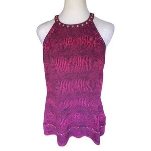 Michael Kors Pink and Navy Reptile Print Halter Neck Sleeveless Blouse Medium